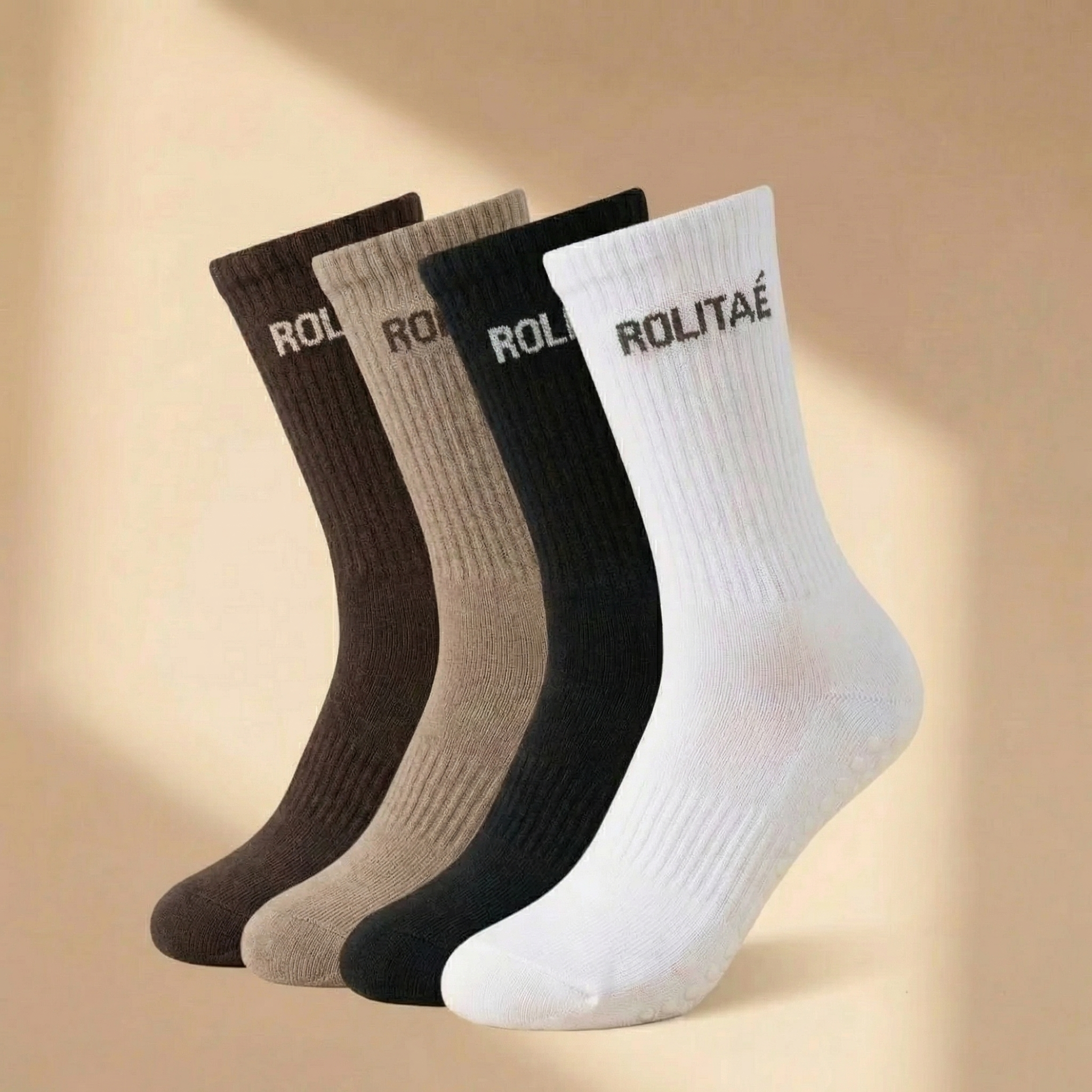 Four pack pilates sokken zwart wit bruin en mocha met antislip grip zool