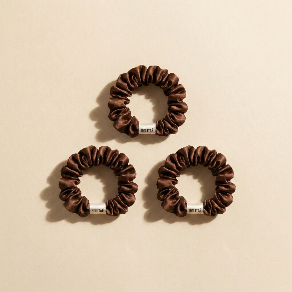 Drie bruine Rolitae mini scrunchies - 3-pack