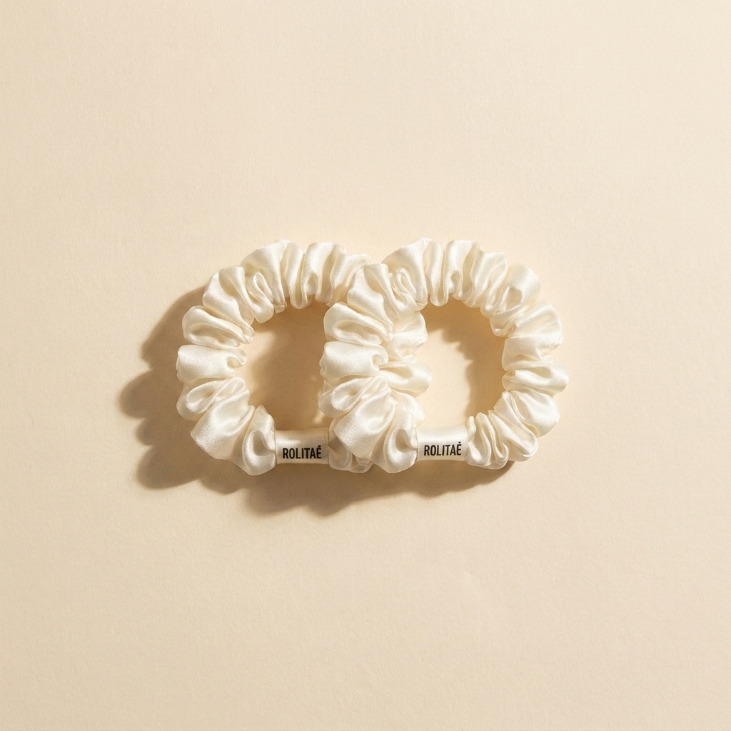 Twee witte Rolitae mini scrunchies - 2-pack